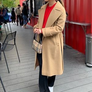 100% camel hair fully lined coat with waist tie